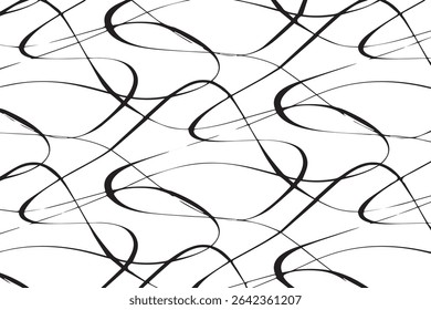 Abstrato preto e branco emaranhado linhas onduladas Padrão contínuo
