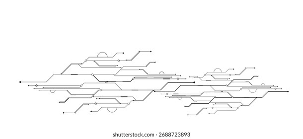 Abstractas diseño de fondo de puntos y líneas de comunicación de tecnología en blanco y negro.