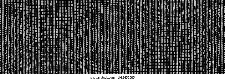 Abstract Black and White Technology Pattern. Stream of  Binary Computer Code. Computer Matrix Background. Vector Illustration