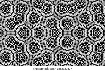 Abstract black white template. Geometric decorative background in African, Native American, Mexican style with ovals and lines.