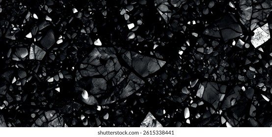 Abstract black and white terrazzo flooring texture background. Black stone with white and grey fragment background. Terrazzo texture background. 