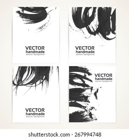 Abstract black and white texture brush drawing on banner set