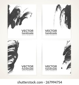 Abstract black and white texture brush drawing on banner set 2
