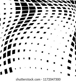 Abstract black and white texture of distorted square curves. A pattern of chaotic elements. Modern grunge background