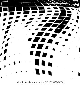 Abstract black and white texture of distorted square curves. A pattern of chaotic elements. Modern grunge background