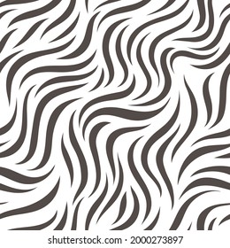 Abstract black and white textured pattern, seamless background. Wavy strokes.