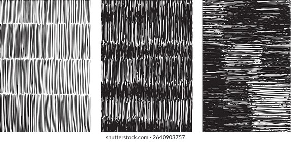 Abstract black and white textured pattern with vertical and horizontal line elements for design backgrounds and art projects