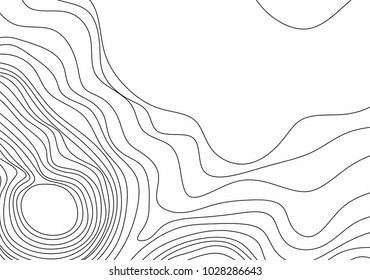 Abstract black and white topographic contours lines of mountains. Topography map art curve drawing. vector illustration.