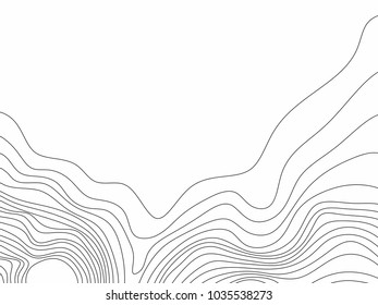 Abstract black and white topographic contours lines of mountains. Topography map art curve drawing. vector illustration.