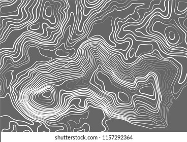 Abstract black and white topographic contours lines of mountains. Topography map art curve drawing. vector illustration.