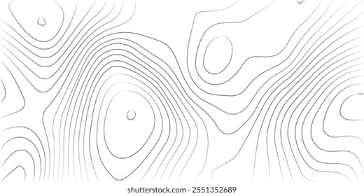 Abstract black and white topographic contours lines of mountains. Topography map art curve drawing. vector illustration.