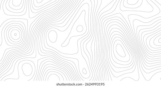 Resumo preto e branco contornos topográficos linhas de montanhas. Desenho de curva de arte de mapa de topografia. ilustração vetorial. linha de onda topografia mapa contorno plano de fundo. fundo