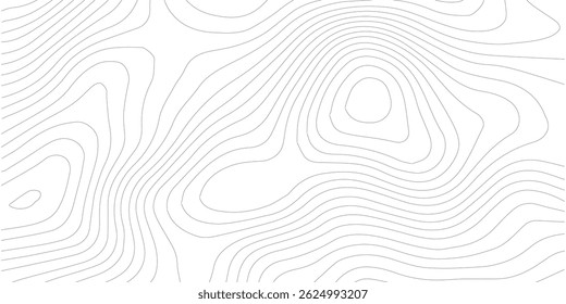 Resumo preto e branco contornos topográficos linhas de montanhas. Desenho de curva de arte de mapa de topografia. ilustração vetorial. linha de onda topografia mapa contorno plano de fundo. fundo