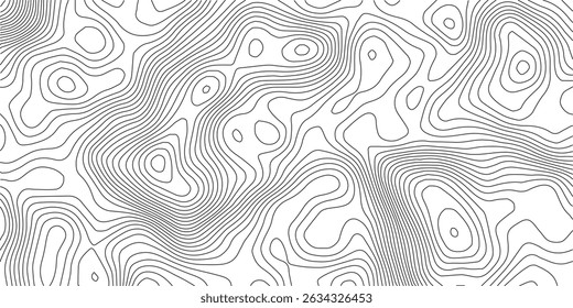 Resumo preto e branco contornos topográficos linhas de montanhas. ilustração vetorial. Desenho de curva da arte do mapa de topografia.