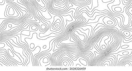 Resumo preto e branco contornos topográficos linhas de montanhas. ilustração vetorial. Desenho de curva da arte do mapa de topografia.