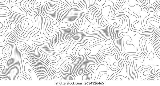 Resumo preto e branco contornos topográficos linhas de montanhas. ilustração vetorial. Desenho de curva da arte do mapa de topografia.