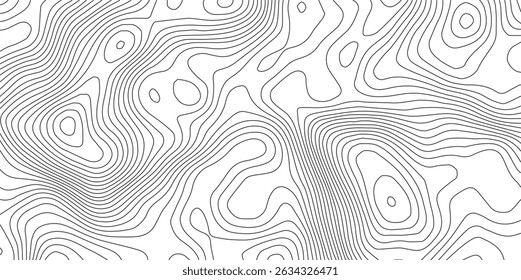 Resumo preto e branco contornos topográficos linhas de montanhas. ilustração vetorial. Desenho de curva da arte do mapa de topografia.