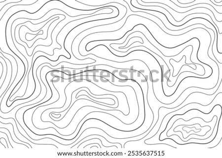 Abstract black and white topographic lines contour map background concept. Topography map art curve landscape elevation drawing vector illustration. Vintage outdoors style geographic striped line art