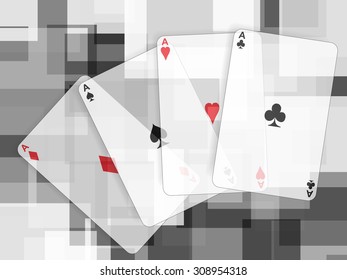 Abstract black and white transparent squares with poker cards