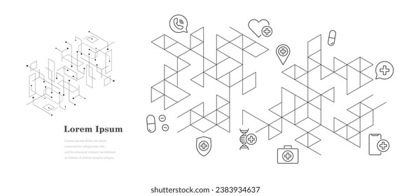 abstract black white triangle, health care icon pattern background, scientific technology, medical concept