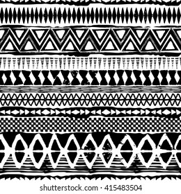 Abstract black and white tribal vector seamless ornament