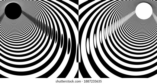abstract black white tunnel. Round wormhole, path into unknown. Scientific research and travel. Vector