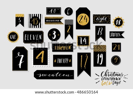 Abstract black and white twenty four christmas countdown printable tags collection. Count down till christmas kit. Advent calendar. Vector illustration