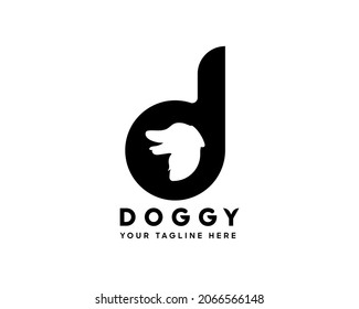 Abstract, black and white unique and handmade idea dog logo design with concept of letter lowercase d icon and pet symbol vector.