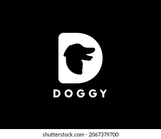 Abstract, black and white unique and handmade idea dog logo design with concept of letter uppercase d icon and pet symbol vector.
