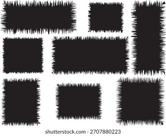 Abstract black and white vector art featuring various rectangular shapes with grass-like edges creating a modern decorative pattern