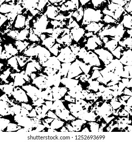 Abstract black and white vector background. Monochrome vintage surface with dirty pattern in cracks, spots, dots. Old painted wall in dark horror style design. Grunge overlay layer.