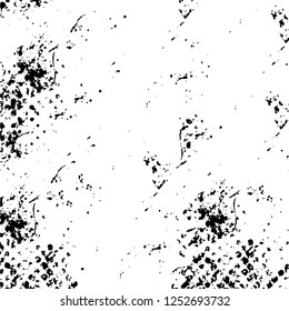 Abstract black and white vector background. Monochrome vintage surface with dirty pattern in cracks, spots, dots. Old painted wall in dark horror style design. Grunge overlay layer.