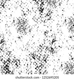 Abstract black and white vector background. Monochrome vintage surface with dirty pattern in cracks, spots, dots. Old painted wall in dark horror style design. Grunge overlay layer.