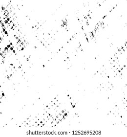 Abstract black and white vector background. Monochrome vintage surface with dirty pattern in cracks, spots, dots. Old painted wall in dark horror style design. Grunge overlay layer.
