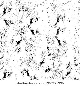 Abstract black and white vector background. Monochrome vintage surface with dirty pattern in cracks, spots, dots. Old painted wall in dark horror style design. Grunge overlay layer.