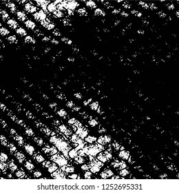 Abstract black and white vector background. Monochrome vintage surface with dirty pattern in cracks, spots, dots. Old painted wall in dark horror style design. Grunge overlay layer.
