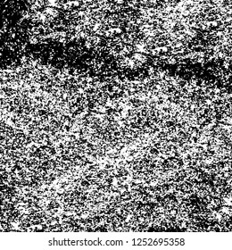 Abstract black and white vector background. Monochrome vintage surface with dirty pattern in cracks, spots, dots. Old painted wall in dark horror style design. Grunge overlay layer.