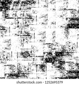 Abstract black and white vector background. Monochrome vintage surface with dirty pattern in cracks, spots, dots. Old painted wall in dark horror style design. Grunge overlay layer.