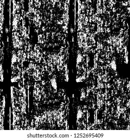 Abstract black and white vector background. Monochrome vintage surface with dirty pattern in cracks, spots, dots. Old painted wall in dark horror style design. Grunge overlay layer.