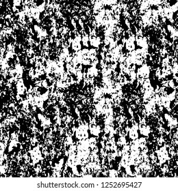 Abstract black and white vector background. Monochrome vintage surface with dirty pattern in cracks, spots, dots. Old painted wall in dark horror style design. Grunge overlay layer.