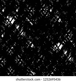 Abstract black and white vector background. Monochrome vintage surface with dirty pattern in cracks, spots, dots. Old painted wall in dark horror style design. Grunge overlay layer.