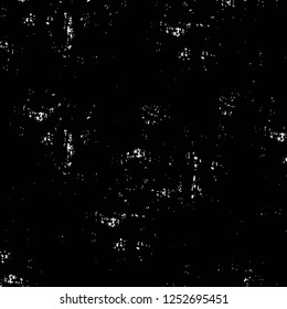 Abstract black and white vector background. Monochrome vintage surface with dirty pattern in cracks, spots, dots. Old painted wall in dark horror style design. Grunge overlay layer.