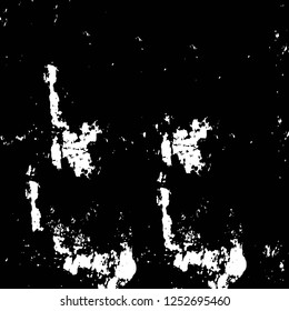 Abstract black and white vector background. Monochrome vintage surface with dirty pattern in cracks, spots, dots. Old painted wall in dark horror style design. Grunge overlay layer.