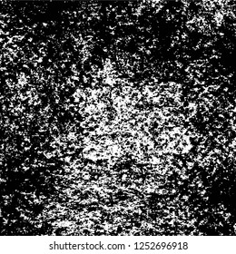 Abstract black and white vector background. Monochrome vintage surface with dirty pattern in cracks, spots, dots. Old painted wall in dark horror style design. Grunge overlay layer.