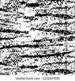 Abstract black and white vector background. Monochrome vintage surface with dirty pattern in cracks, spots, dots. Old painted wall in dark horror style design. Grunge overlay layer.