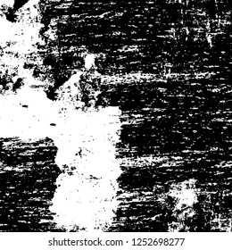 Abstract black and white vector background. Monochrome vintage surface with dirty pattern in cracks, spots, dots. Old painted wall in dark horror style design. Grunge overlay layer.