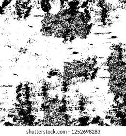 Abstract black and white vector background. Monochrome vintage surface with dirty pattern in cracks, spots, dots. Old painted wall in dark horror style design. Grunge overlay layer.