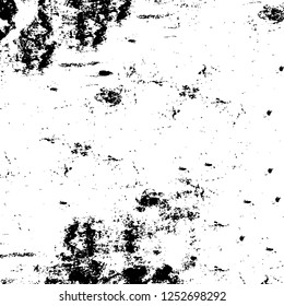 Abstract black and white vector background. Monochrome vintage surface with dirty pattern in cracks, spots, dots. Old painted wall in dark horror style design. Grunge overlay layer.