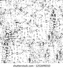Abstract black and white vector background. Monochrome vintage surface with dirty pattern in cracks, spots, dots. Old painted wall in dark horror style design. Grunge overlay layer.