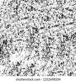 Abstract black and white vector background. Monochrome vintage surface with dirty pattern in cracks, spots, dots. Old painted wall in dark horror style design. Grunge overlay layer.